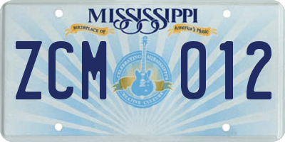 MS license plate ZCM012