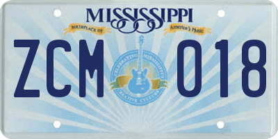 MS license plate ZCM018