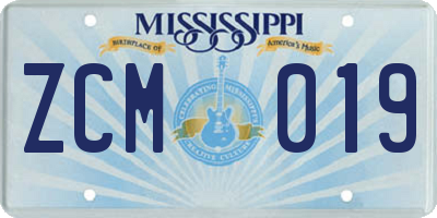 MS license plate ZCM019