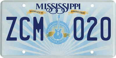 MS license plate ZCM020