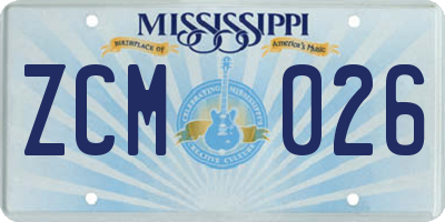 MS license plate ZCM026