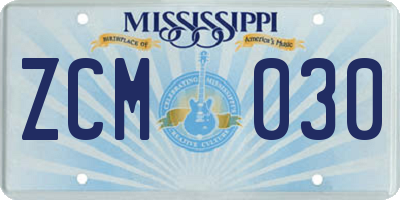 MS license plate ZCM030