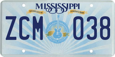 MS license plate ZCM038