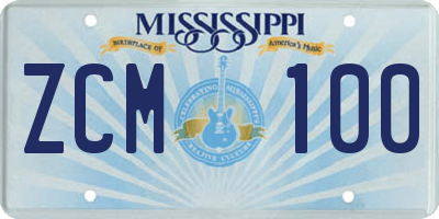 MS license plate ZCM100