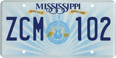 MS license plate ZCM102