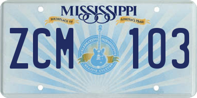 MS license plate ZCM103