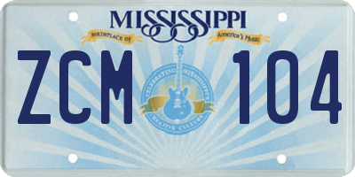 MS license plate ZCM104