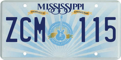 MS license plate ZCM115