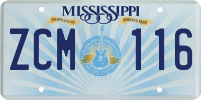 MS license plate ZCM116