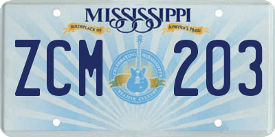 MS license plate ZCM203