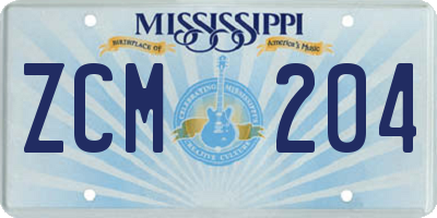 MS license plate ZCM204