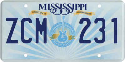 MS license plate ZCM231