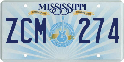 MS license plate ZCM274