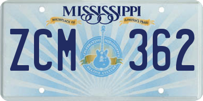 MS license plate ZCM362