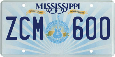 MS license plate ZCM600