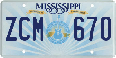 MS license plate ZCM670