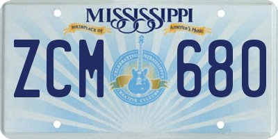MS license plate ZCM680