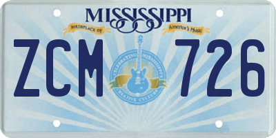 MS license plate ZCM726