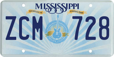 MS license plate ZCM728