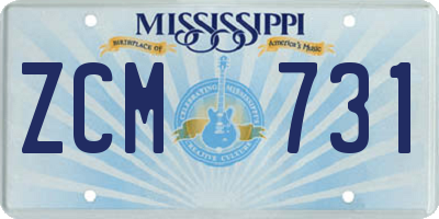 MS license plate ZCM731