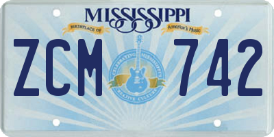 MS license plate ZCM742