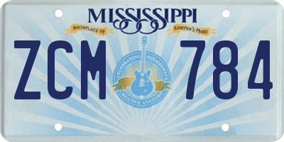 MS license plate ZCM784