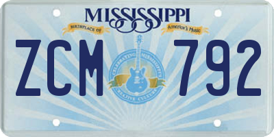 MS license plate ZCM792