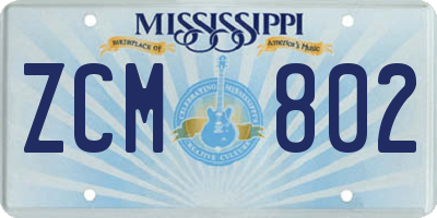 MS license plate ZCM802