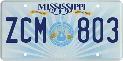 MS license plate ZCM803