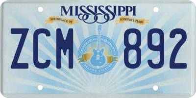 MS license plate ZCM892