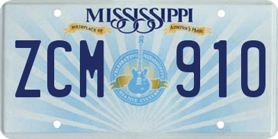 MS license plate ZCM910