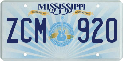 MS license plate ZCM920