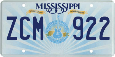 MS license plate ZCM922