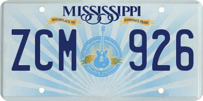 MS license plate ZCM926