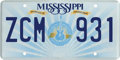 MS license plate ZCM931