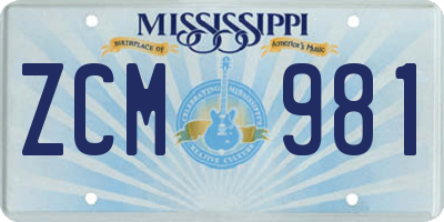 MS license plate ZCM981