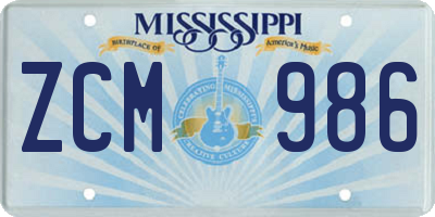 MS license plate ZCM986
