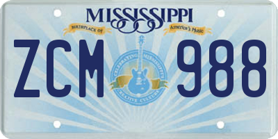 MS license plate ZCM988