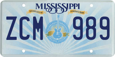 MS license plate ZCM989