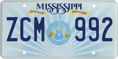 MS license plate ZCM992