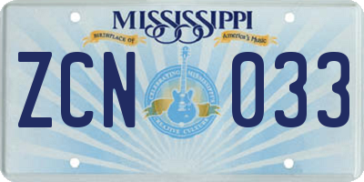 MS license plate ZCN033