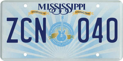 MS license plate ZCN040