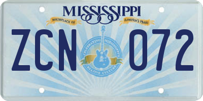 MS license plate ZCN072