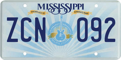 MS license plate ZCN092