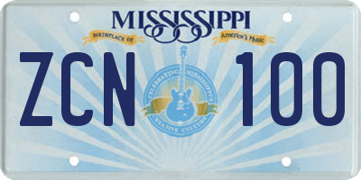 MS license plate ZCN100