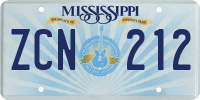 MS license plate ZCN212