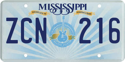 MS license plate ZCN216