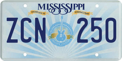 MS license plate ZCN250