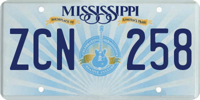 MS license plate ZCN258