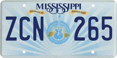MS license plate ZCN265